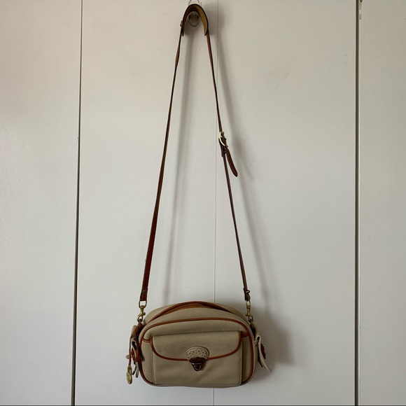 Vintage Dooney & Bourke Tan Leather Crossbody Bag Leather Two Tone Brown Taupe - Picture 4 of 14